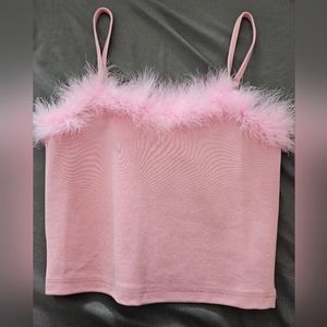 Dolls Kill Sugar Thrillz Dream Fantasy Marabou Pink Fuzzy Top size small